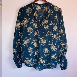 Forever 21 Floral Top Sz L Blue & Tan